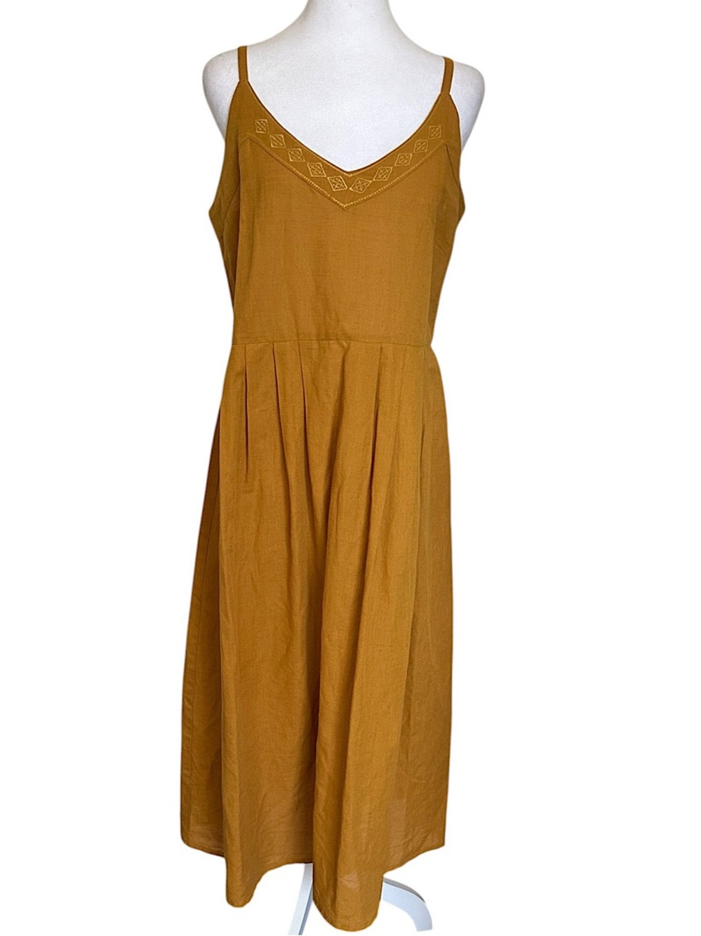 World Market Midi Sundress Embroidered Sleeveless Women’s Sz S/M Mustard Yellow